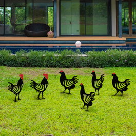 Aberto Design Chicken Family 6 - Juego de 6 Esculturas de Metal para Jardín Negro
